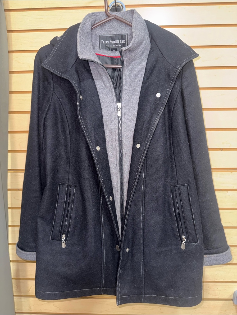 Womenβs Black Coat with Grey Inner Layer